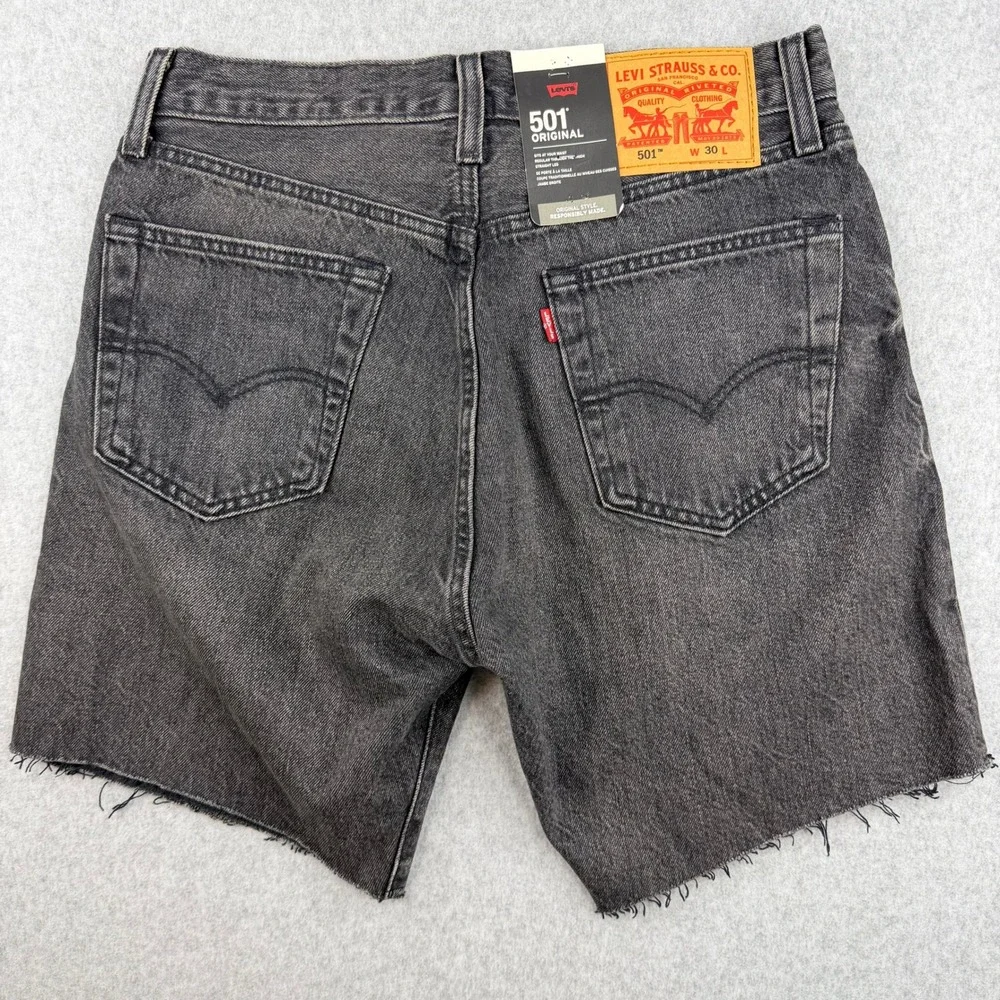 Levis Premium 501 Original Mens Shorts Washed Black Grey Raw Hem Denim W30 L7